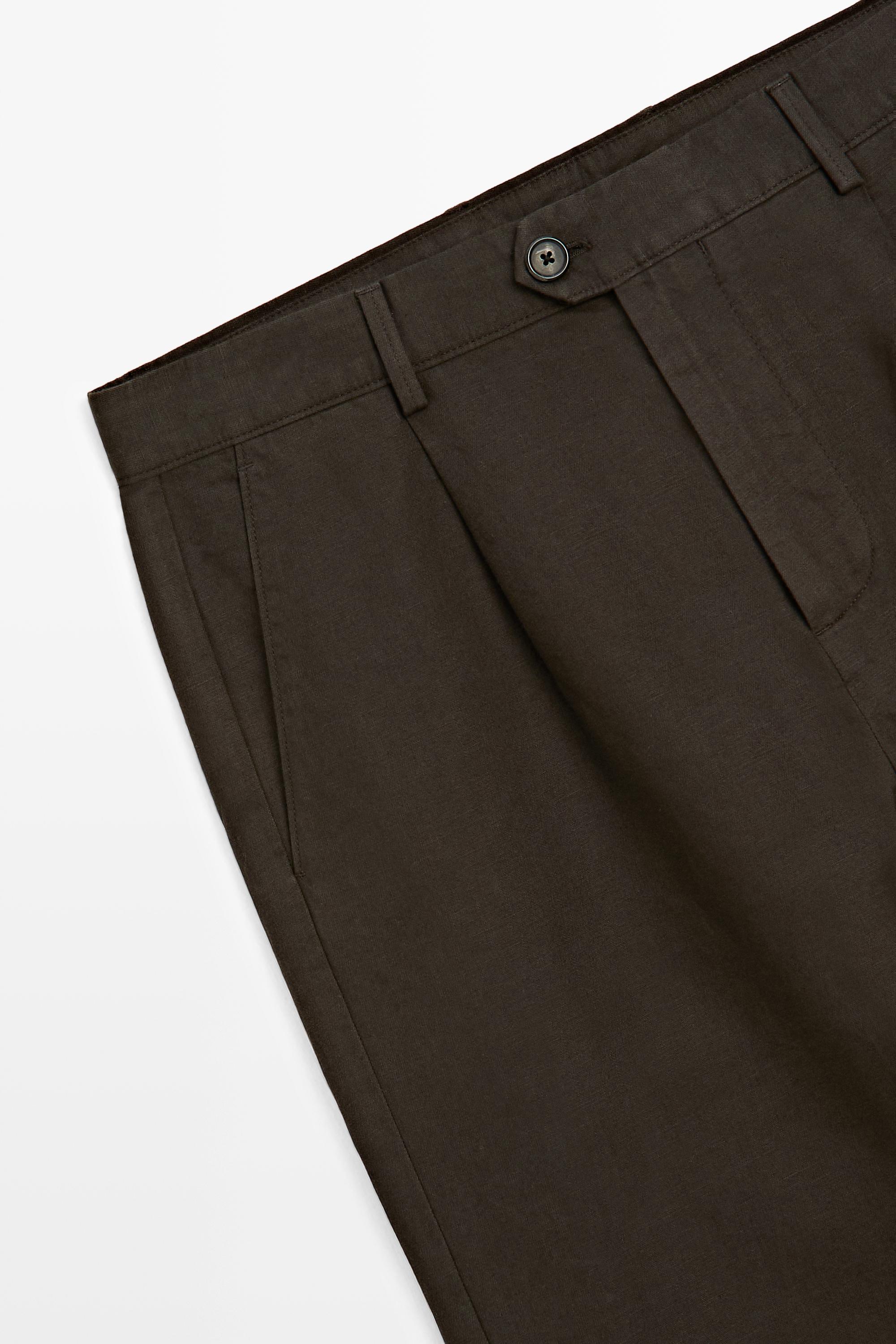 Straight-leg linen and cotton trousers with darts